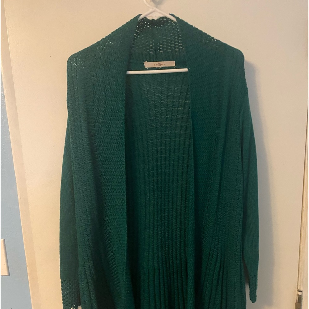 Fever long green knitted cardigan - Picture 2 of 8